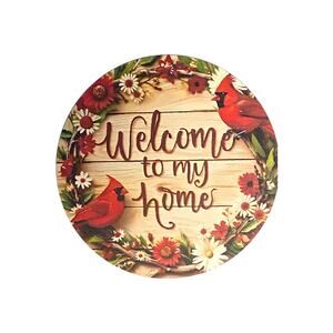 Welcome to My Home Cardinal Sign | Rustic Floral Country Farmhouse Wall Decor